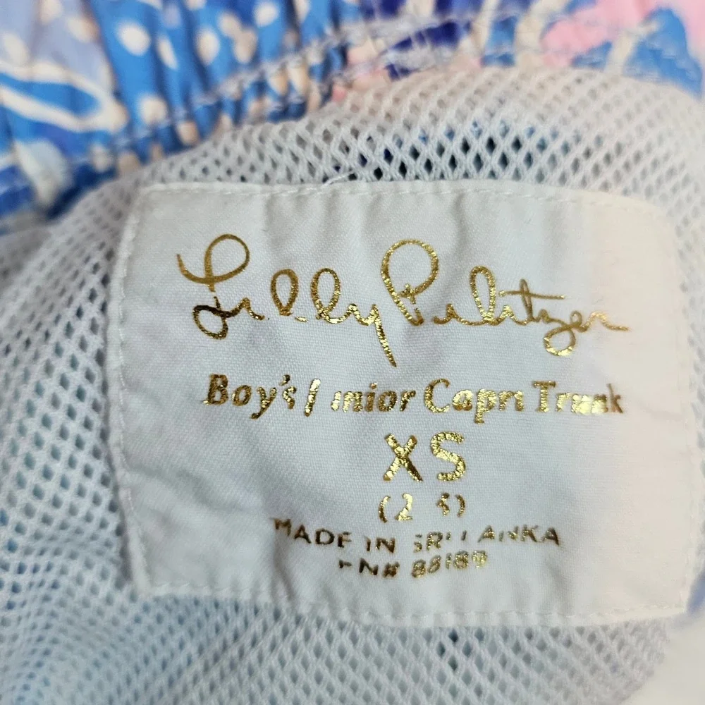 Lilly‎ Pulitzer Pink Blue Boys Swim Trunk Junior Capri Lined Size XS Beach
